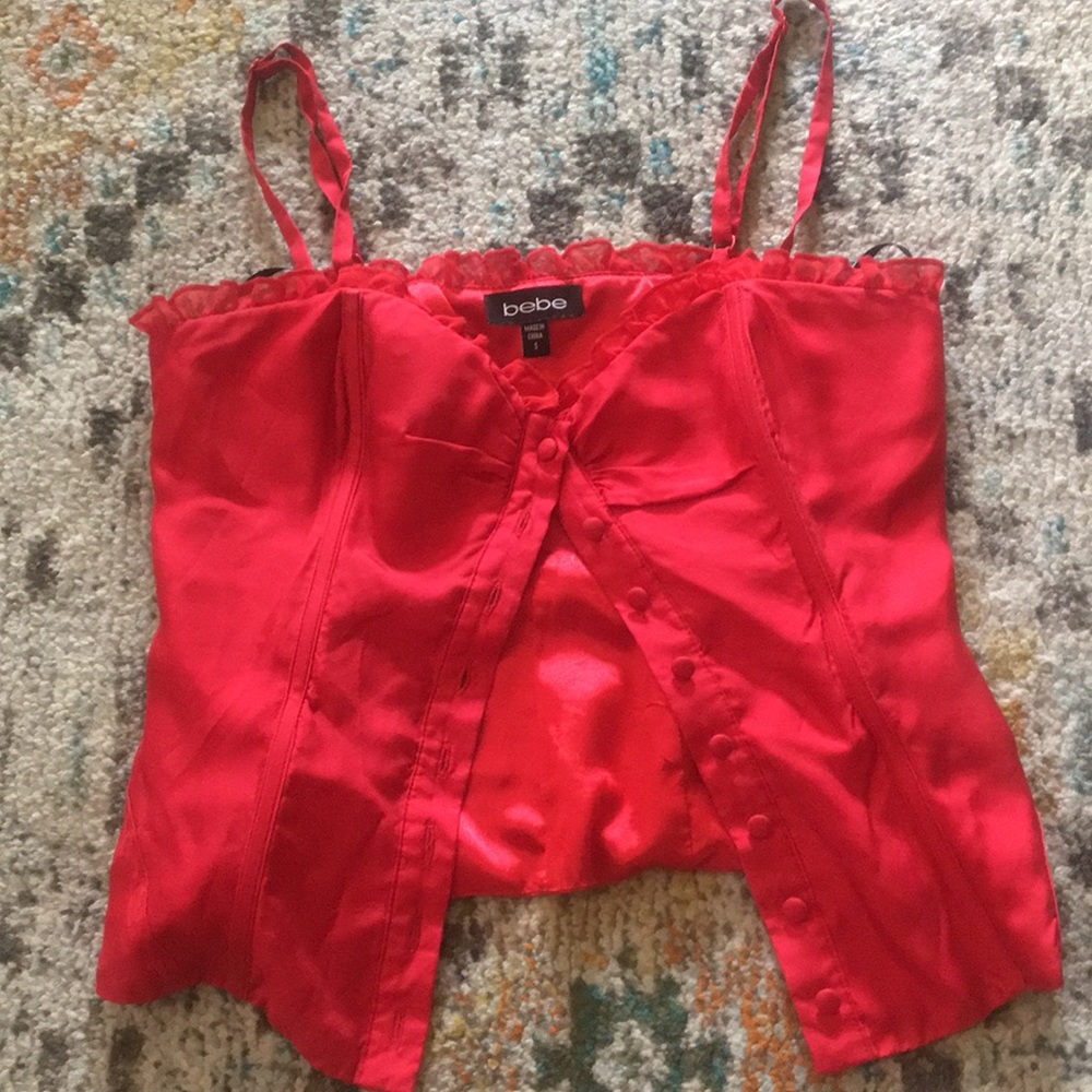 Red silk corset top